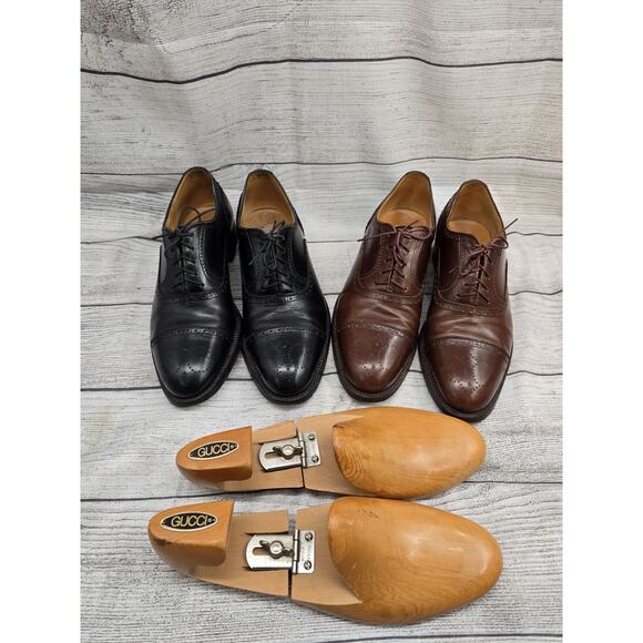 Vintage Gucci Mens Leather Oxfords Brown & Black EU 42 US 8.5 Shoe Tree *READ - Picture 1 of 16
